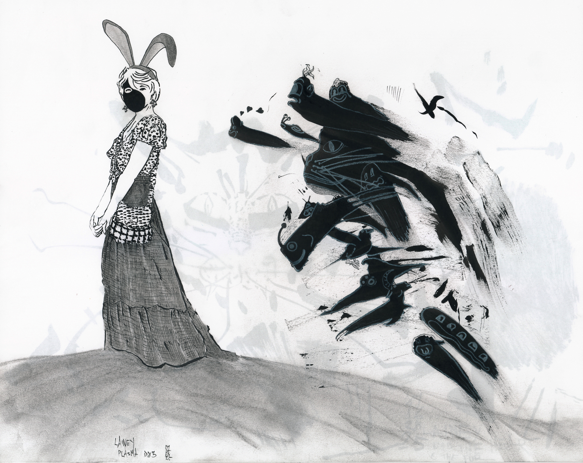 Lainey, ink, graphite, colored pencil, works on paper