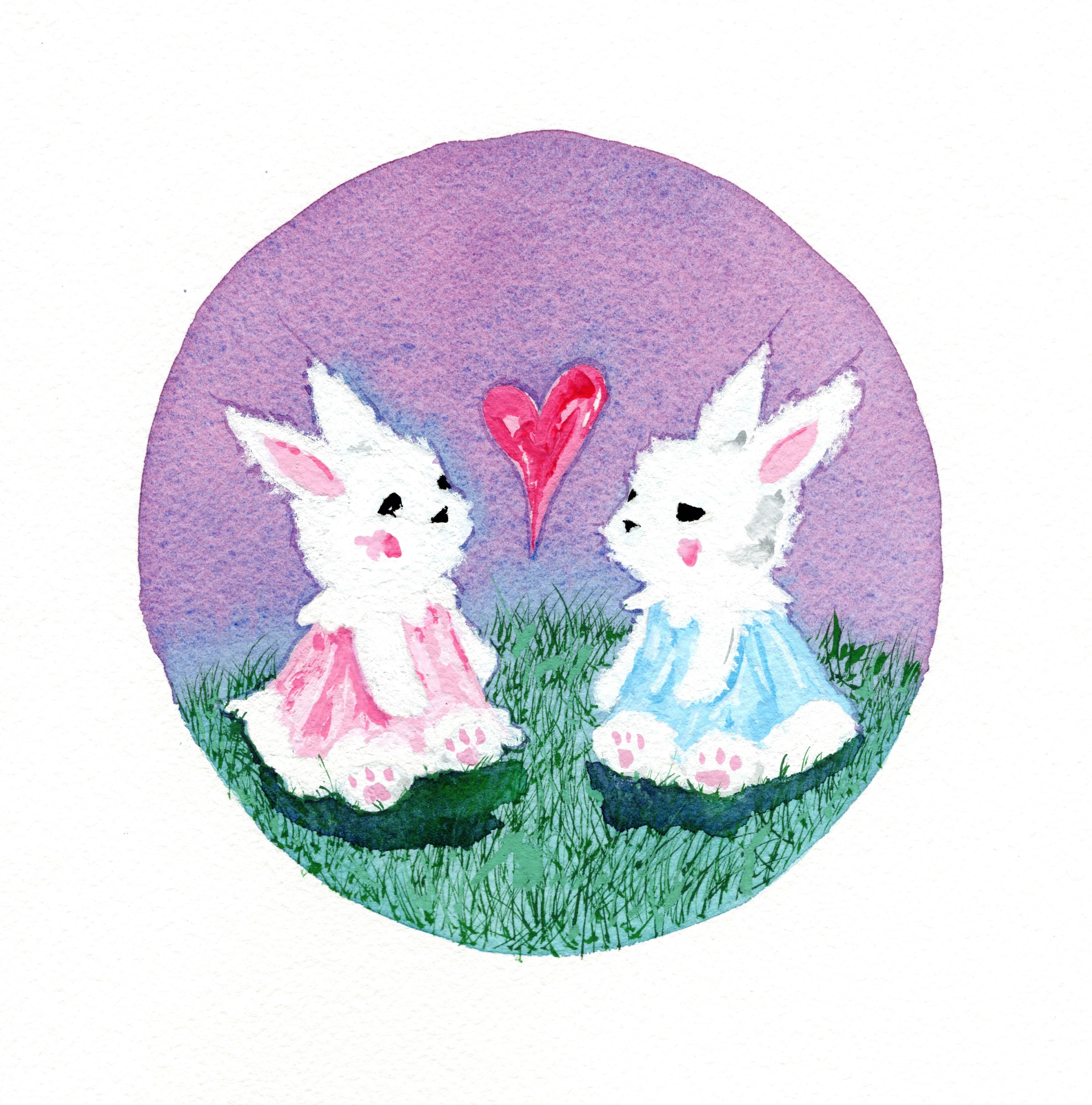 Bunnies, watercolor, gouache, works on paper